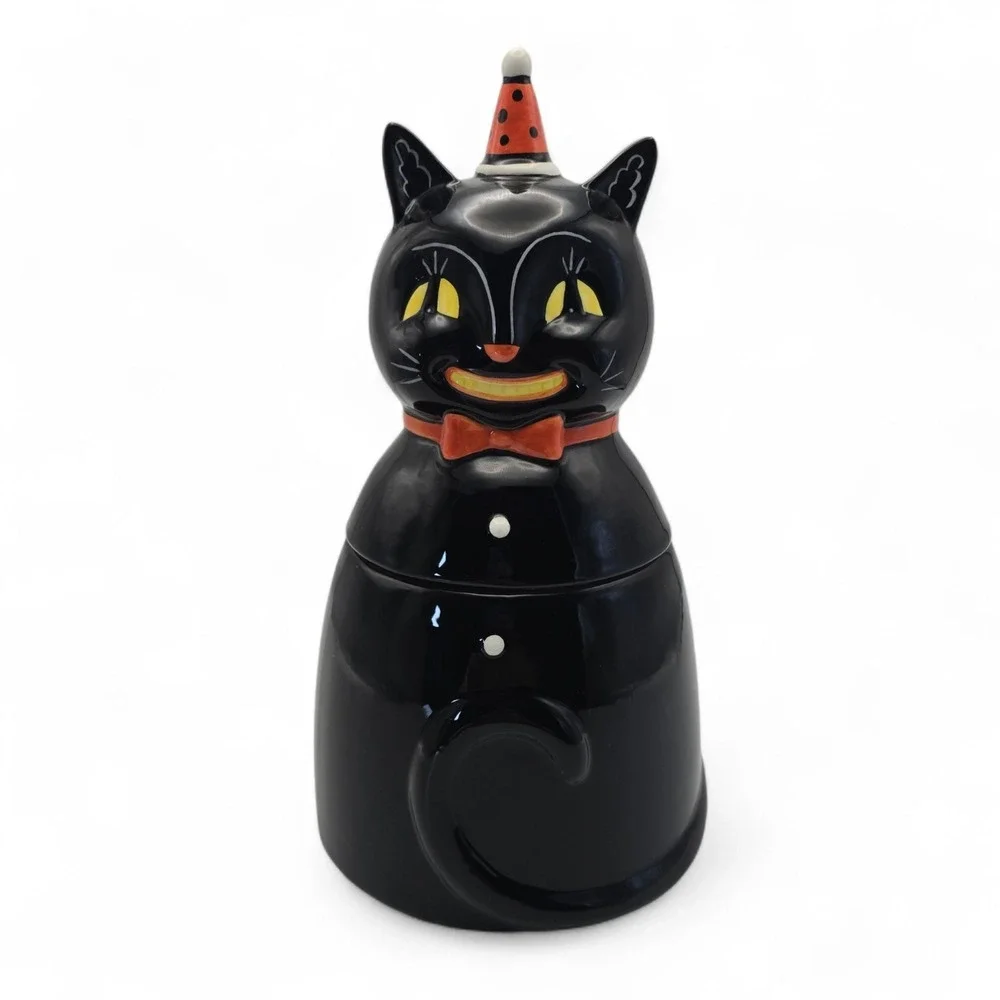 Johanna‎ Parker Black Cat Cookie Jar Halloween Carnival Cottage Magenta